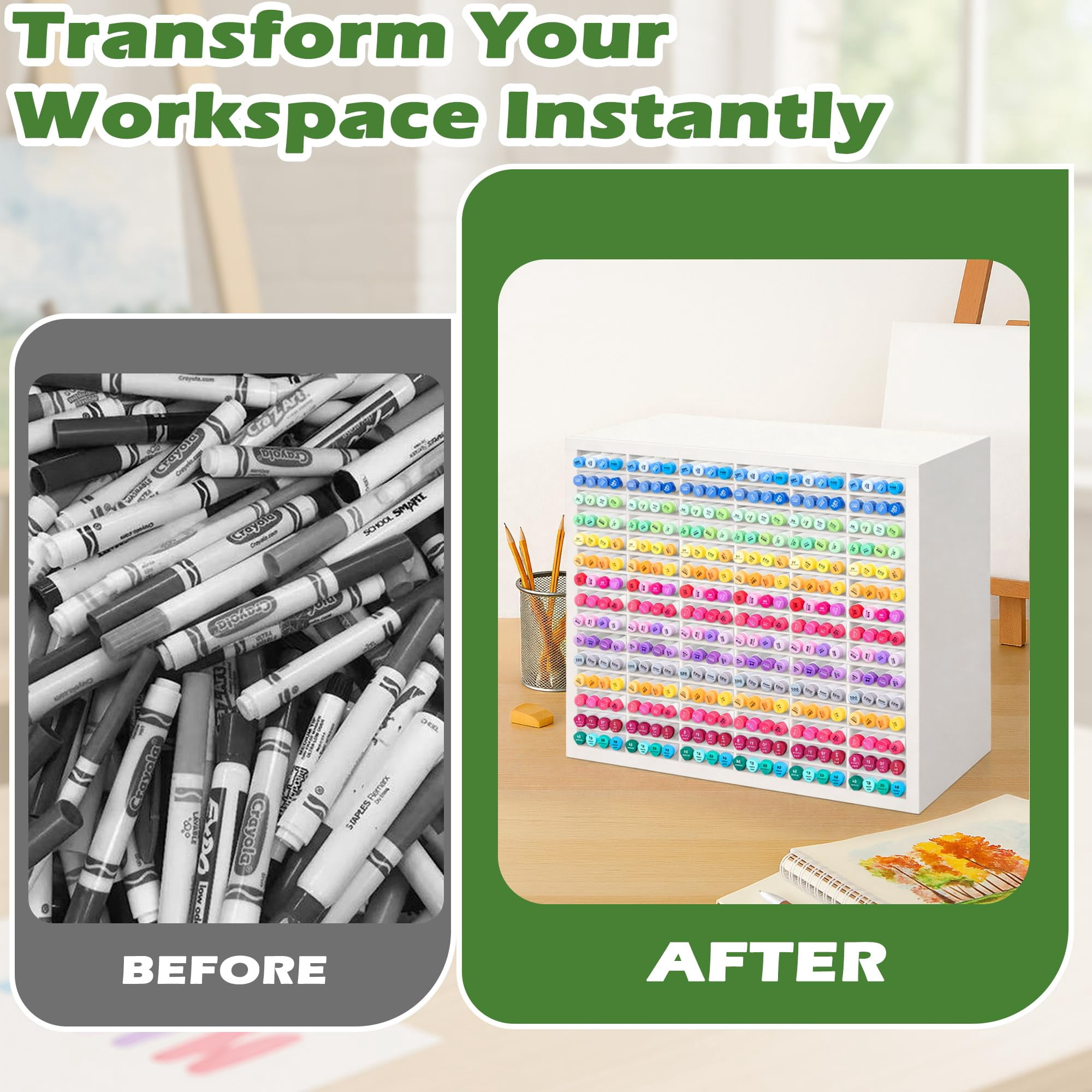 Marker Storage Organizer For 360 Markers Wooden Holder With 90 Slots Pens Pencils Art Supply Rack Desk Home Classroom Office Decor  White