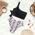 thumbnail image 3 of YAZI Women One Shoulder High Waisted Bikini Tie High Cut Two Piece Swimsuits, 3 of 12