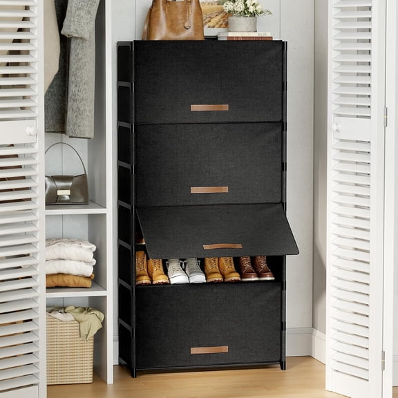 Shoe Rack, 9 Tier Shoe Storage Cabinet with Door 36 Pair Plastic Shoe Shelves Organizer for Closet, Entryway, Hallway, Bedroom, Black