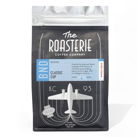 The Roasterie Local Coffee Classic Cup, Medium Roast, Whole Bean, 10oz, Naturally Caffeinated