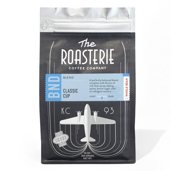 The Roasterie Local Coffee Classic Cup, Medium Roast, Whole Bean, 10oz, Naturally Caffeinated