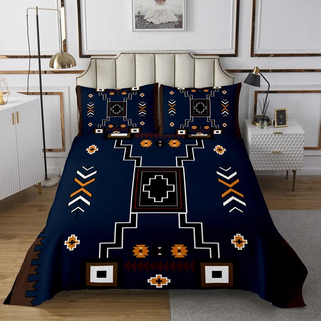 Erosebridal Tribal Aztec Coverlet Set King,Black Bedding Set,Geometry Room Decor,3-Piece
