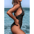 thumbnail image 3 of Women's One Piece Swimsuit Tummy Control Bathing Suit for women, V Neck Push Up Ruched Full Coverage Swimwear, Black, 3 of 9