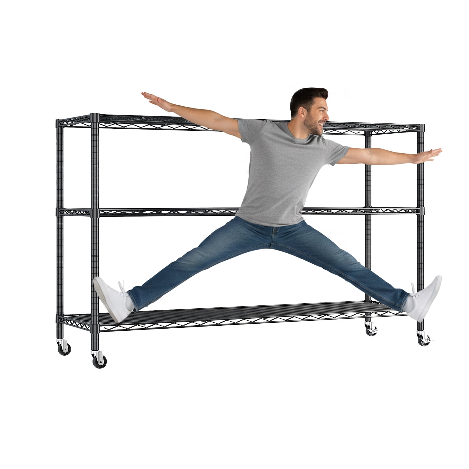 Ktaxon 3-Tier Heavy Duty Wire Shelf Rack with Wheels, 46" W x 18" D x 41" H 2000 LBS Storage Shelving Unit, Adjustable Black