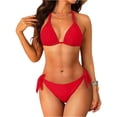 thumbnail image 2 of Women Halter Bikini Set - Two Piece Triangle Swimsuit Tie Bathing Suit Cute Swimwear Vermilion S, 2 of 5