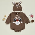 thumbnail image 3 of FYEGRE Festive Reindeer Long Sleeve Bodysuit Romper With Hat For Baby Girls Holiday Season Outfit Brown 3-6 Months, 3 of 3