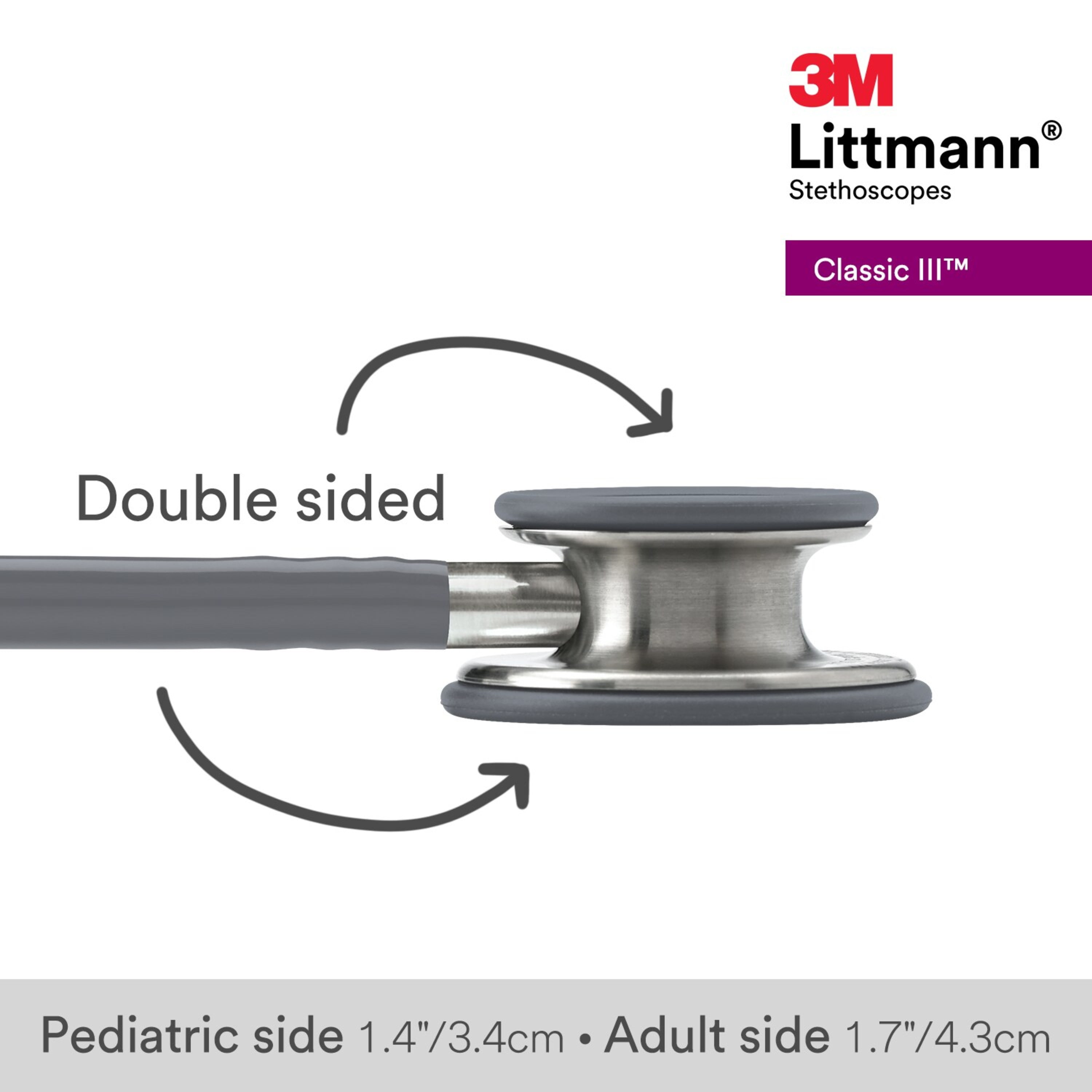3M Littmann Classic III Monitoring Stethoscope, 5621, Stainless Steel Chestpiece, 27" Gray Tube