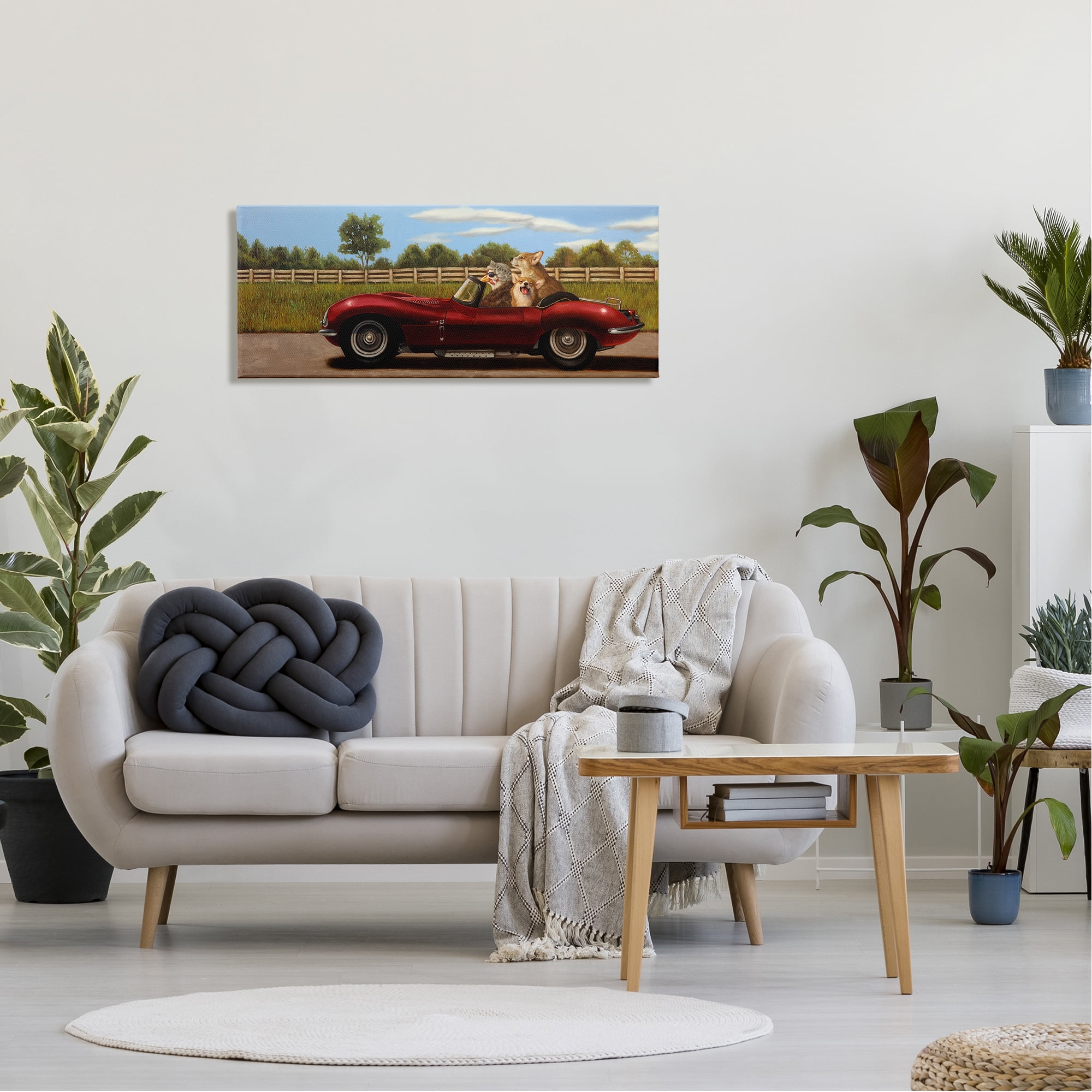 Stupell Industries Animals in Sports Car Animals & Insects Painting Gallery Wrapped Canvas Print Wall Art, 40 x 17