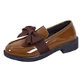 thumbnail image 4 of Women's Patent Leather Penny Loafers Platform Bow Elegant Round Toe Lug Sole Non Slip Chunky Heels Casual Dress Shoes for Business Work Brown Size 8.5, 4 of 4