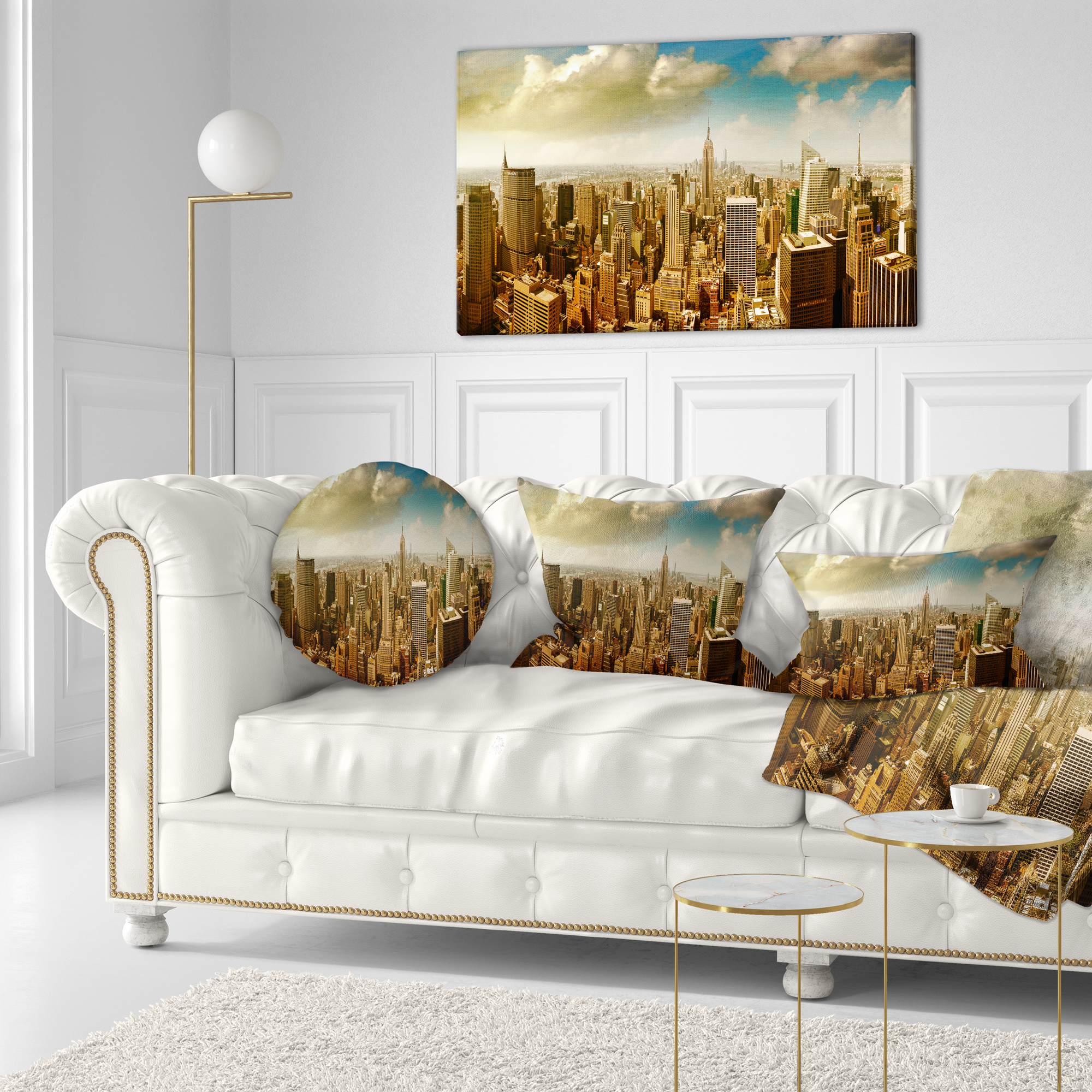 Designart Midtown and Downtown Manhattan - Modern Cityscape Throw Pillow - 12x20