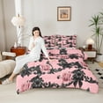 thumbnail image 4 of Castle Fairy Pink Floral Rose Bedding Comforter Set 2pcs for Children Teens Adults,Kawaii Black Ribbon Bow Twin Comforter Sets Microfiber,Bohemian Damask Breathable Bedding Set, 4 of 8