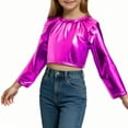 thumbnail image 5 of Miluxas Girls Long Sleeve Sequin Crop Tops Kids Loose Crew Neck Cropped T-Shirts Casual Basic Tees Hot Pink 3-4 Years, 5 of 6
