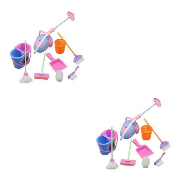 Vogacara Juego de 6/9 Uds. De juguetes de simulación para niños, herramientas de artificiales, fregona para el hogar, cepillo, cubo de 9 piezas 2piezas
