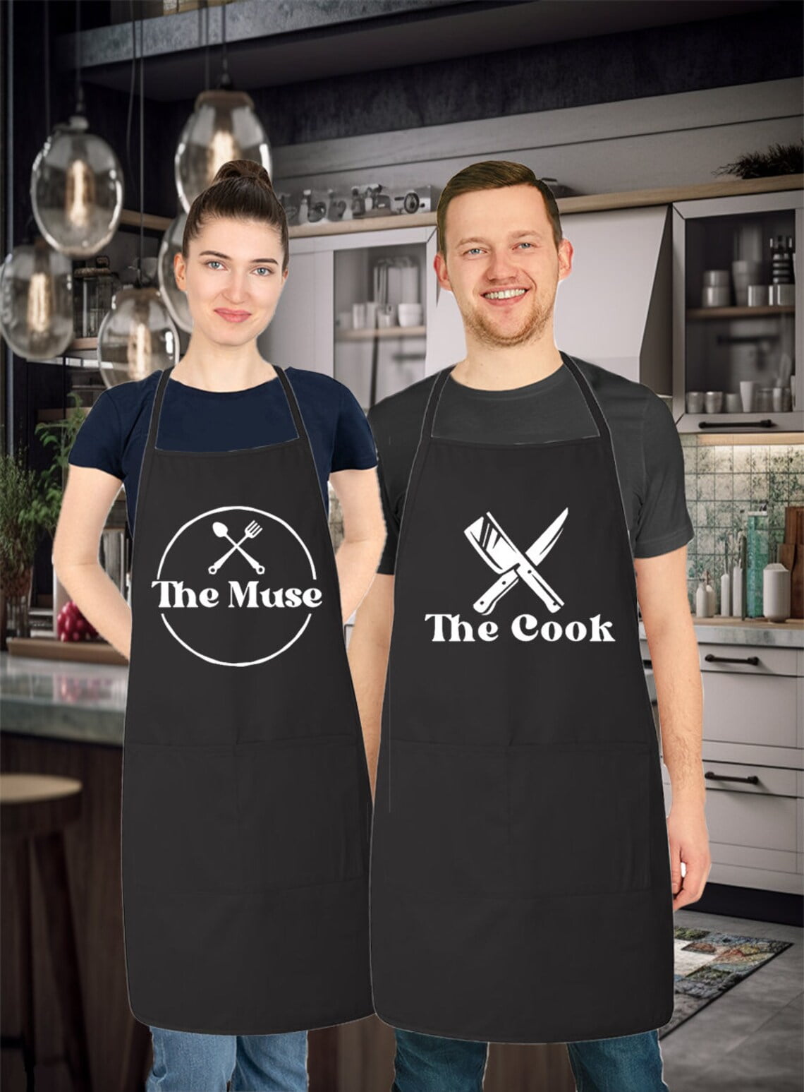 Matching Couples Aprons Set, The Muse & The Cook Aprons Set, Mr and Mrs Aprons, Couples Apron Set, Wedding Gift, Newlywed, Anniversary