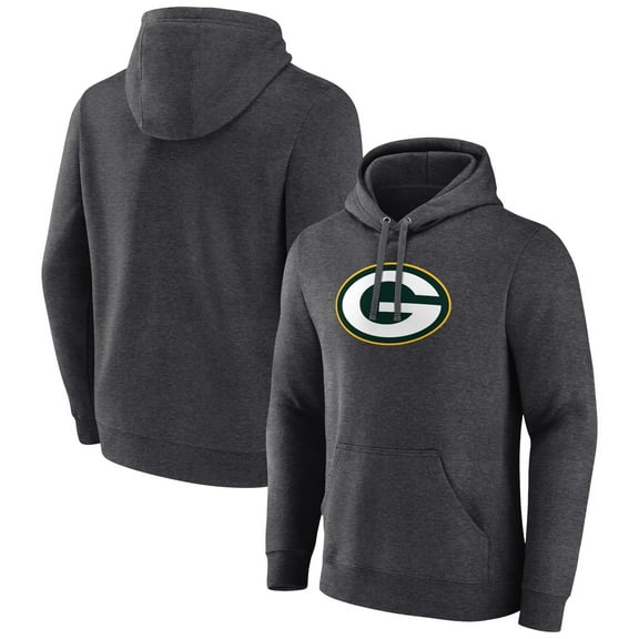 Men's Charcoal Green Bay Packers Primary Logo Fitted Pullover Hoodie