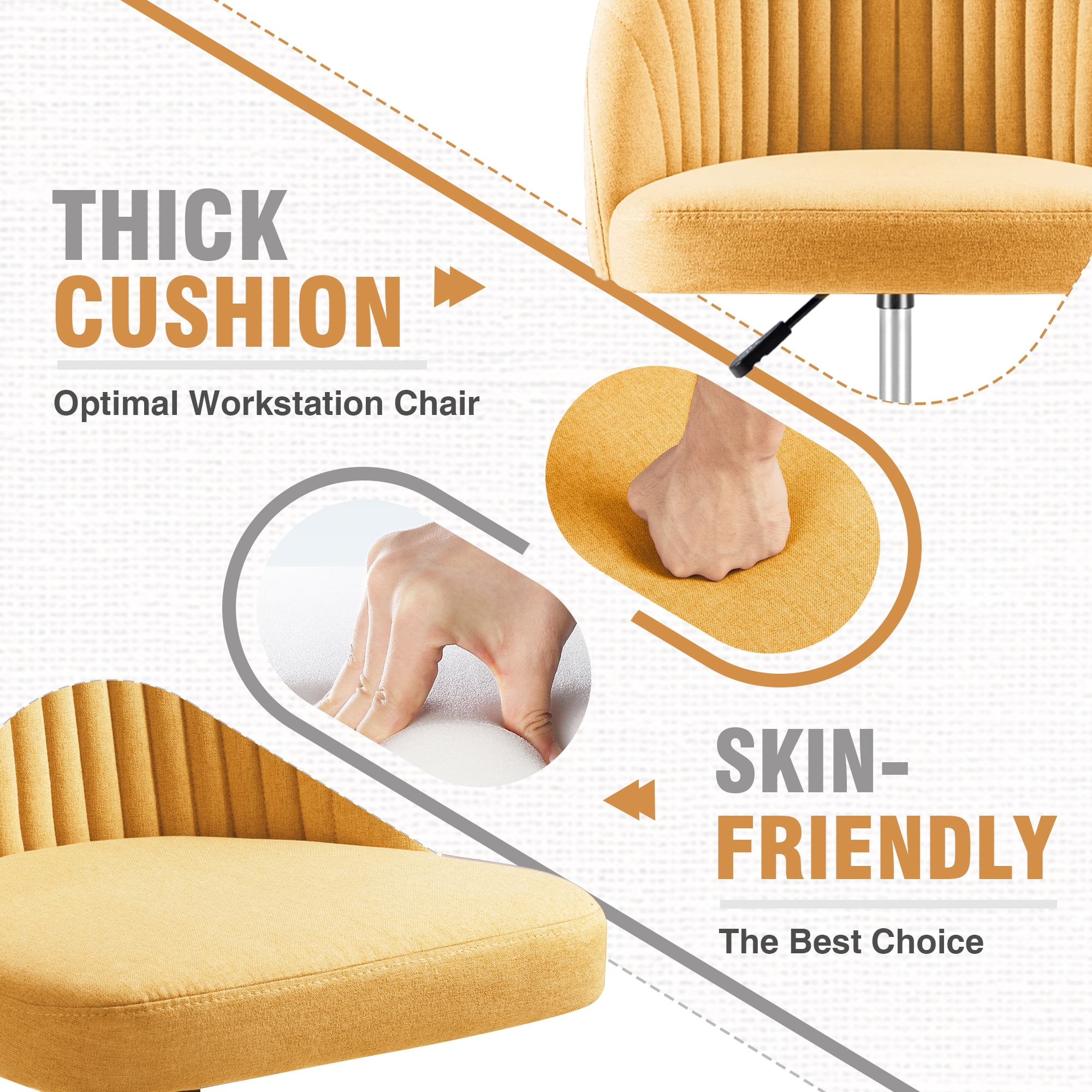 Homall Home Office Chair Adjustable Vanity Chairs Mid Back Rolling Task Chairs for Bedroom, Living Room or Study, Yellow
