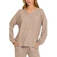thumbnail image 3 of Zenana Soft Melange Long Sleeve Tee  Pants Set, 3 of 4