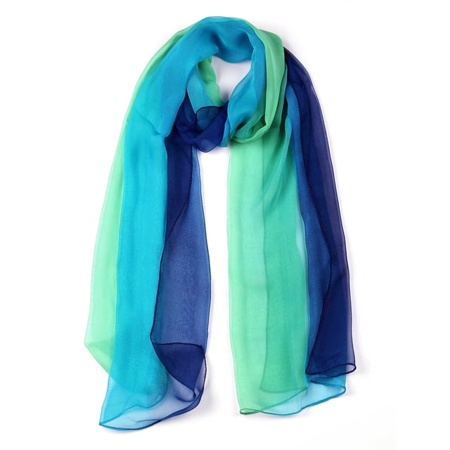 Bufanda Color Degradado Largo Chiffon Ligero Para Mujeres Azul / Verde 63"x19.6"