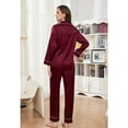 thumbnail image 2 of HEARTNICE Women Satin Pajamas Set, Long Sleeve Silk Pajamas for Women Striped Button Down 2-Piece Pj Set （Burgundy Stripe, XX-Large）, 2 of 5