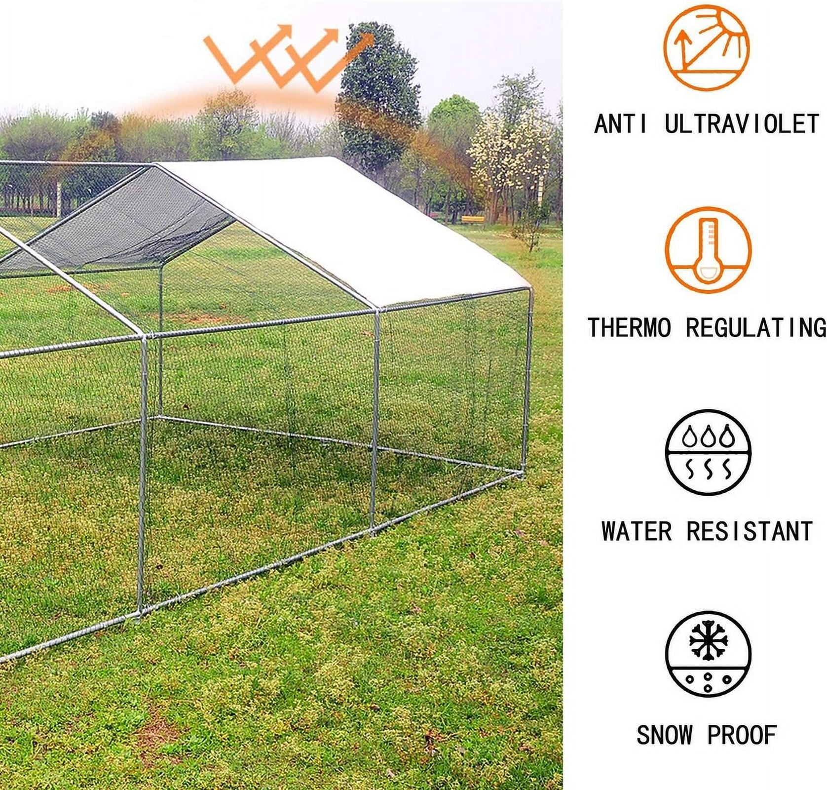 Walnest 10'x10' Large Metal Chicken Coop Walk-in Poultry Cage with Waterproof&Anti-UV Cover, Galvanized Steel Spire Top Coops with Door for Outdoor Backyard Farm Use