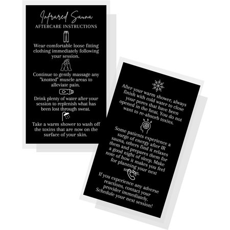 Infrared Sauna Aftercare Instructions 50 Pack Size 2x3.5 inches Business Card Size Spa Supplies Body Detox Black Card Design