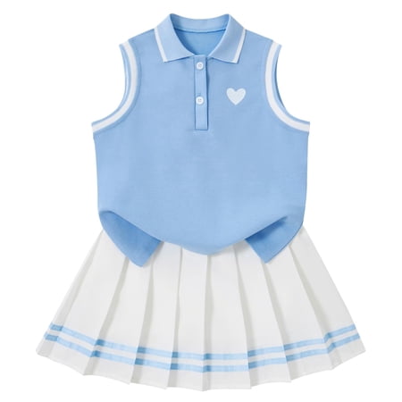 Lanbubble Tennis Dresses for Girls Polo Collar Active Dress with Built in Shorts Toddler Skirt Sets Size 3-7Y