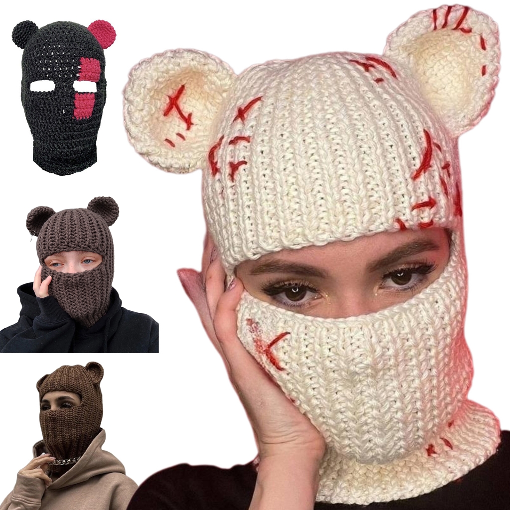 ROZYARD Daily Balaclava Neck Protect Hat Cute Bear Ear Windproof Hat for Winter