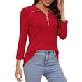 thumbnail image 4 of VDJ Womens Summer T Shirts Fashion Casual 3/4 Sleeve Tunic Half Zip Collar Holiady Loose Red Cute Tops for Laidies Size 3XL, 4 of 6