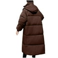 thumbnail image 4 of XPMWRP Women's Quilted Thicken Hooded Down Coats Solid Color Long Sleeve Fashion Zip Up Coats Winter Warm Loose Stand Collar Jacket with Pockets Brown XXXL, 4 of 4