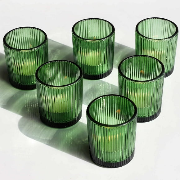 Portavelas VOHO de vidrio acanalado verde, juego de 12 unidades