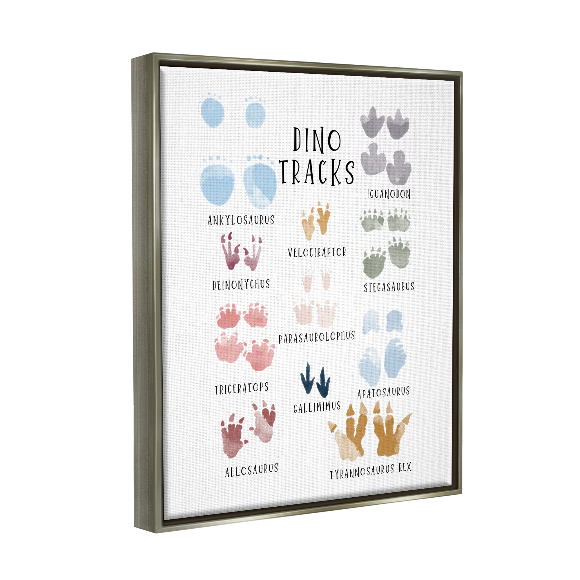 Stupell Industries Dino Tracks Diagram Animals & Insects Painting Gray Floater Framed Canvas Art Print Wall Art, 25 x 31