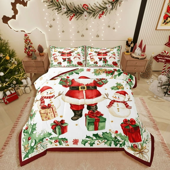 Castle Fairy Children Santa Claus 2pcs Bedding Comforter Set,Christmas Snowman Twin Comforter Sets,Xmas Gifts Breathable Bedding Set,Lightweight Room Decor