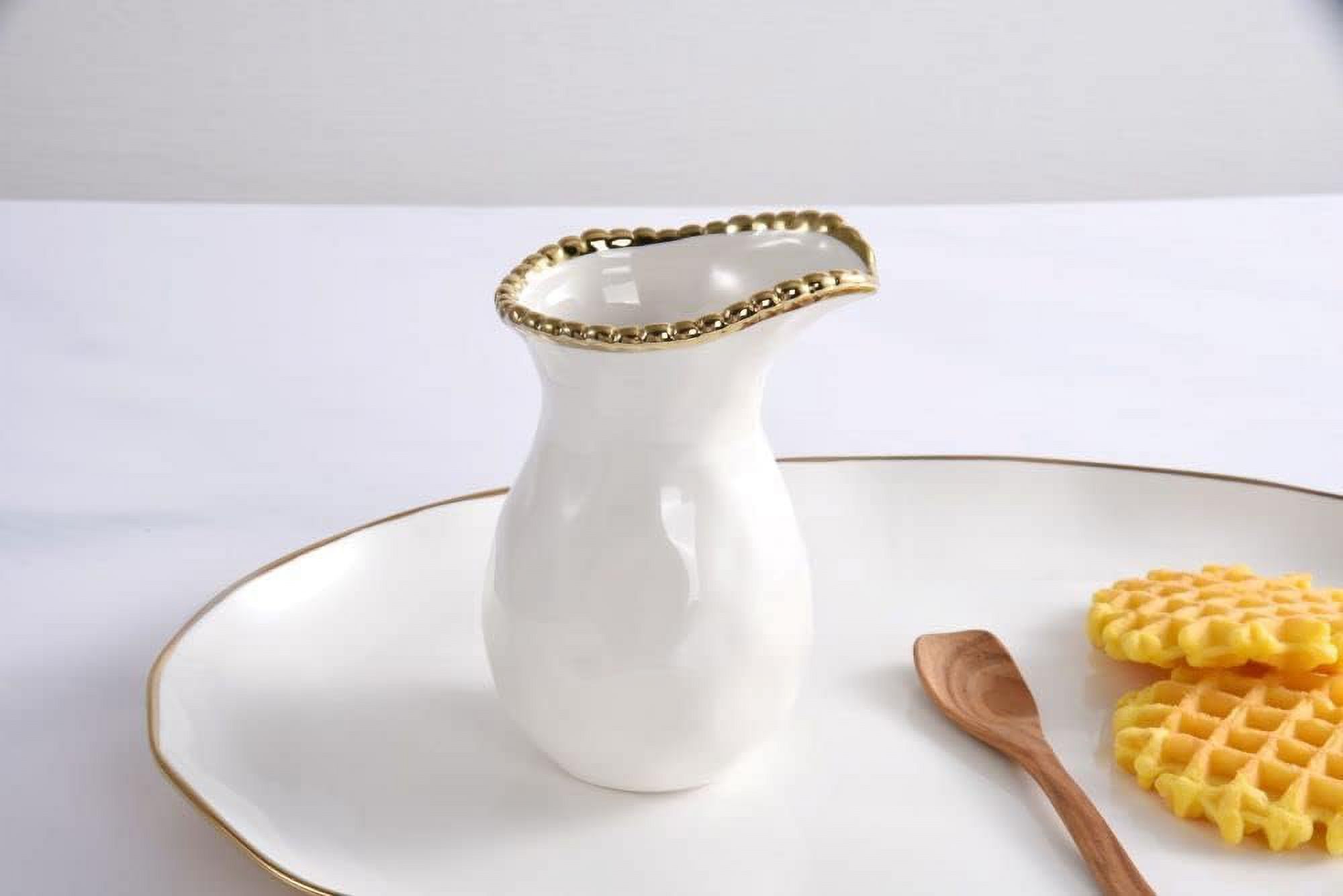 Pampa Bay Golden Salerno Creamer or Pitcher, 4" x 3.5" x 5.75", White and Trim Gold
