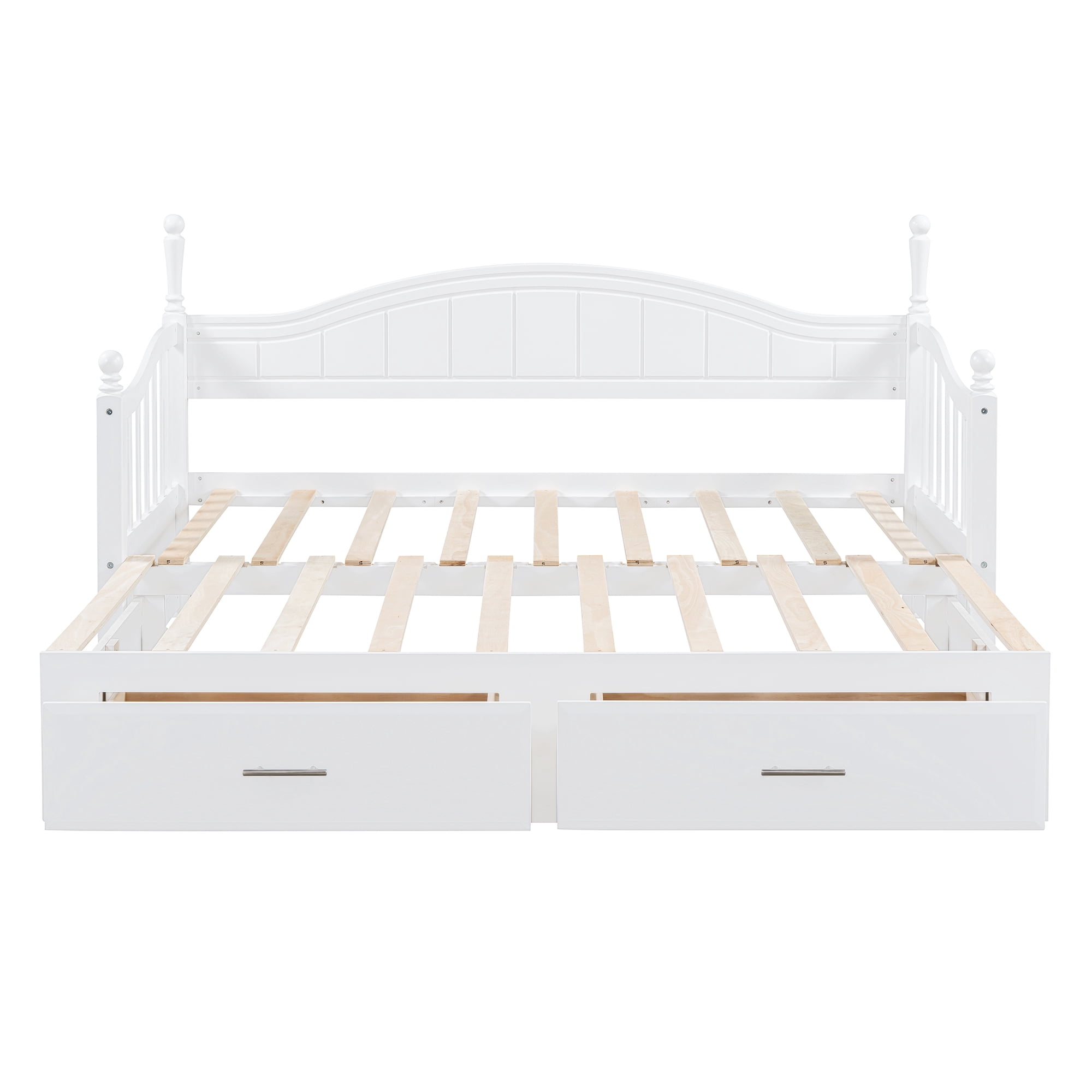 Euroco Wood Twin Size Daybed with Trundle and Drawers, Extendable Bed, White