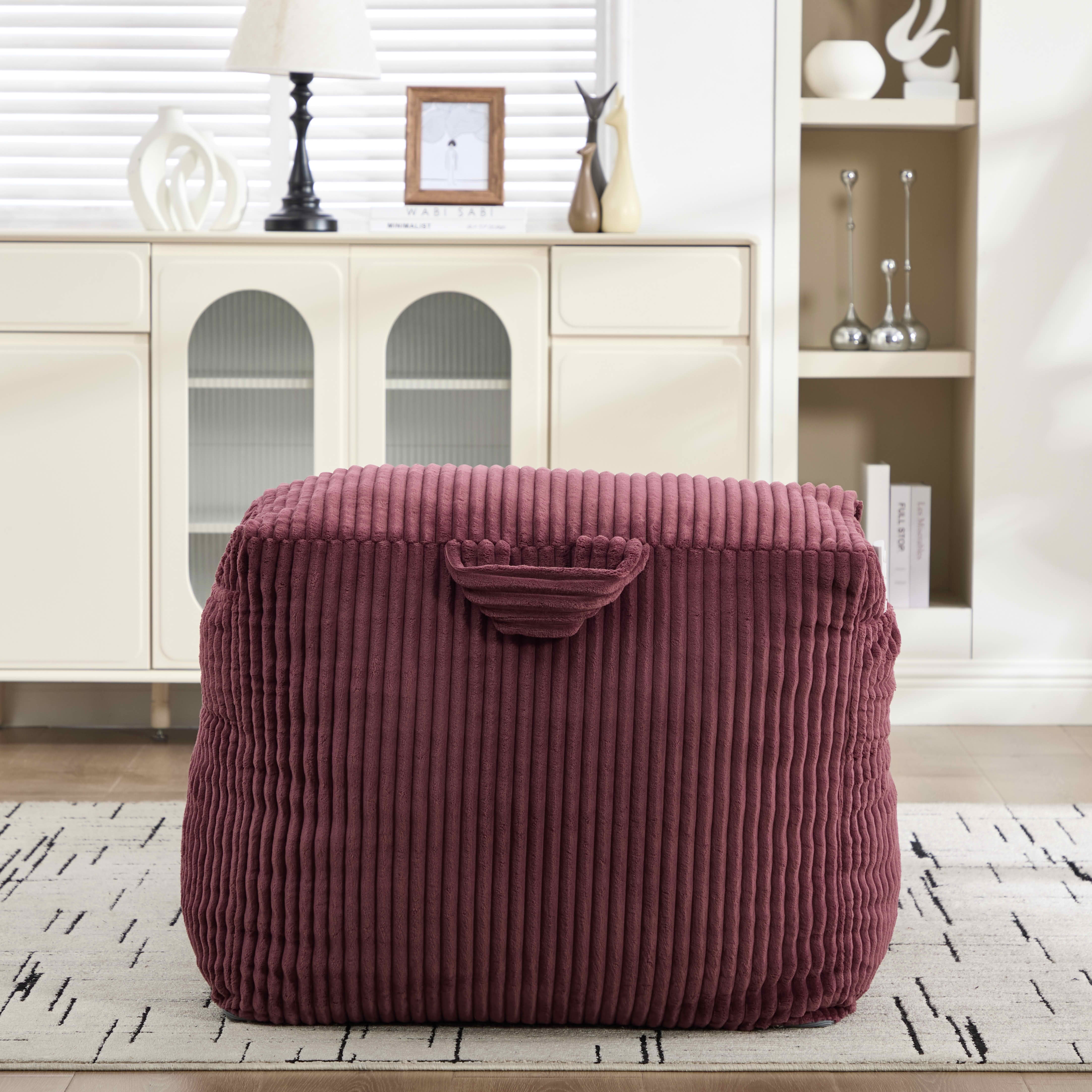 MAYEERTY Bean Bag Chair for Adults, Cozy Corduroy Lounger with High-Density Foam, No Assembly, Wine Red