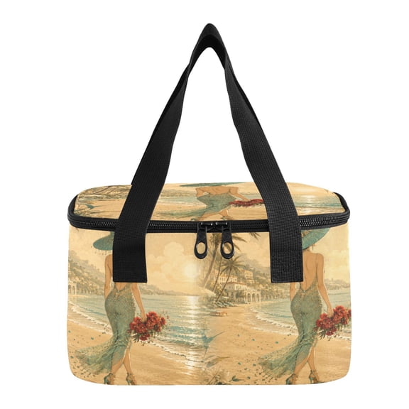 6L Insulated Lunch Bag Square Handheld Cooler Tote Deco Beach Lady Art Reusable Thermal Bag with Polyester & Aluminum Lining for Work Picnic Travel