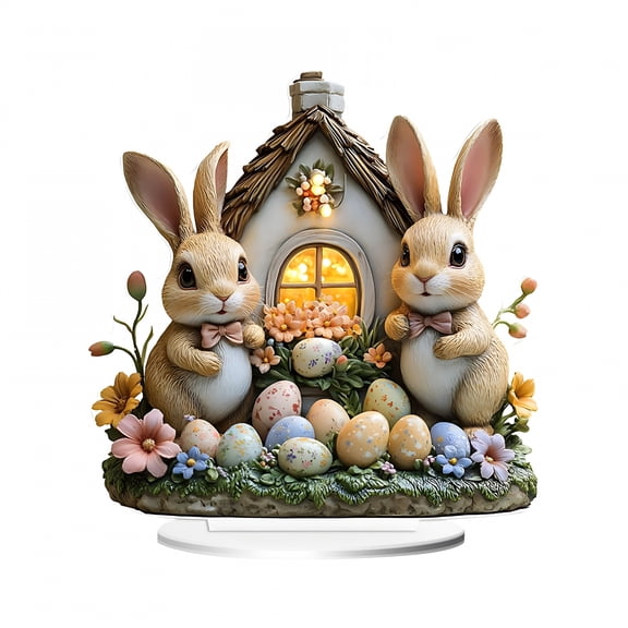 LAMIRO Easter Tables Centerpieces Easter Decorations,Easter Centerpiece Tiered Tray Decor,Acrylic 2D Easter Bunny Table Sign for Spring Easter Party Supplies