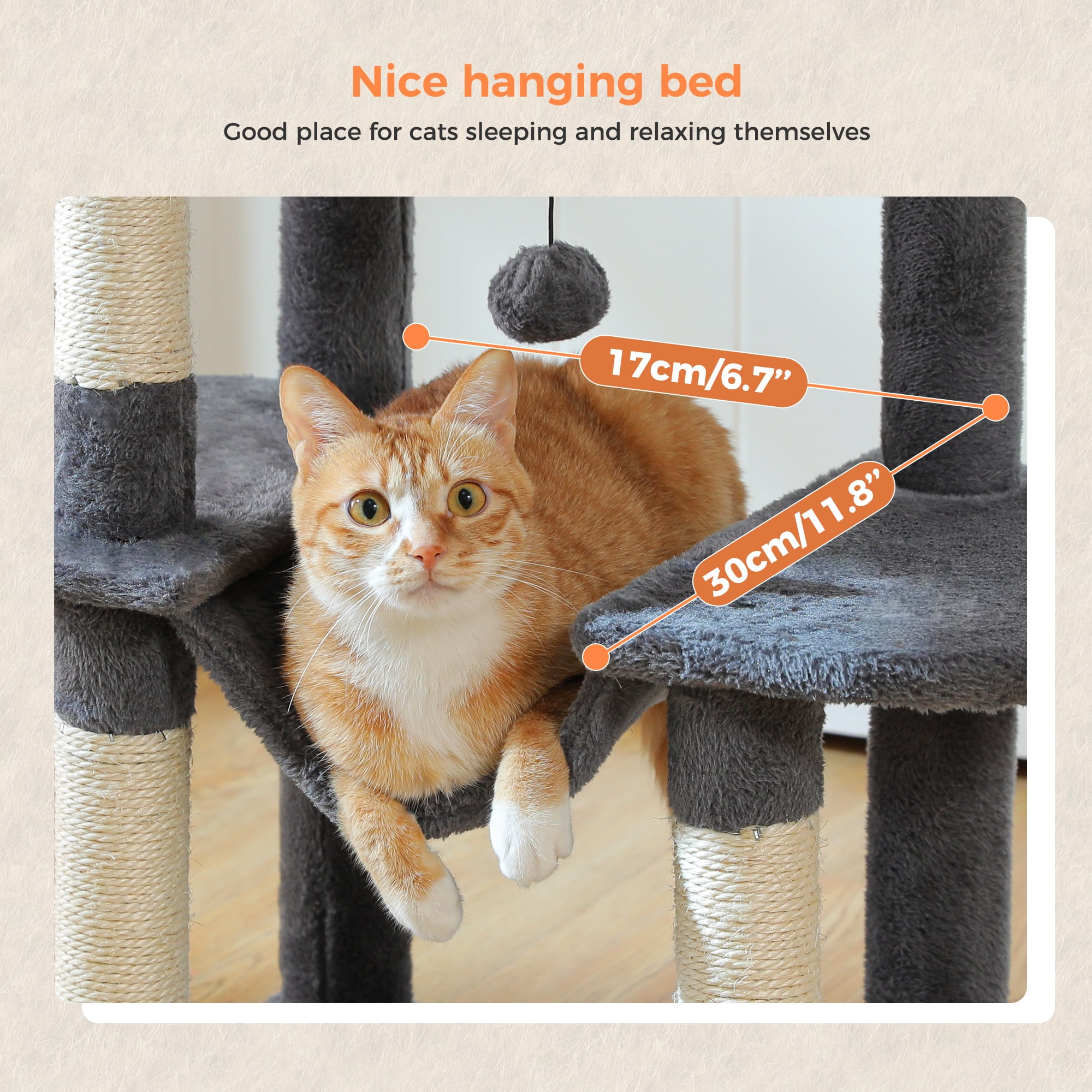 PAWZ Road 46.5" Large Cat Tree Multi-Level Cat Tower with Top Perchs&Big Condo Indoor Dark Gray