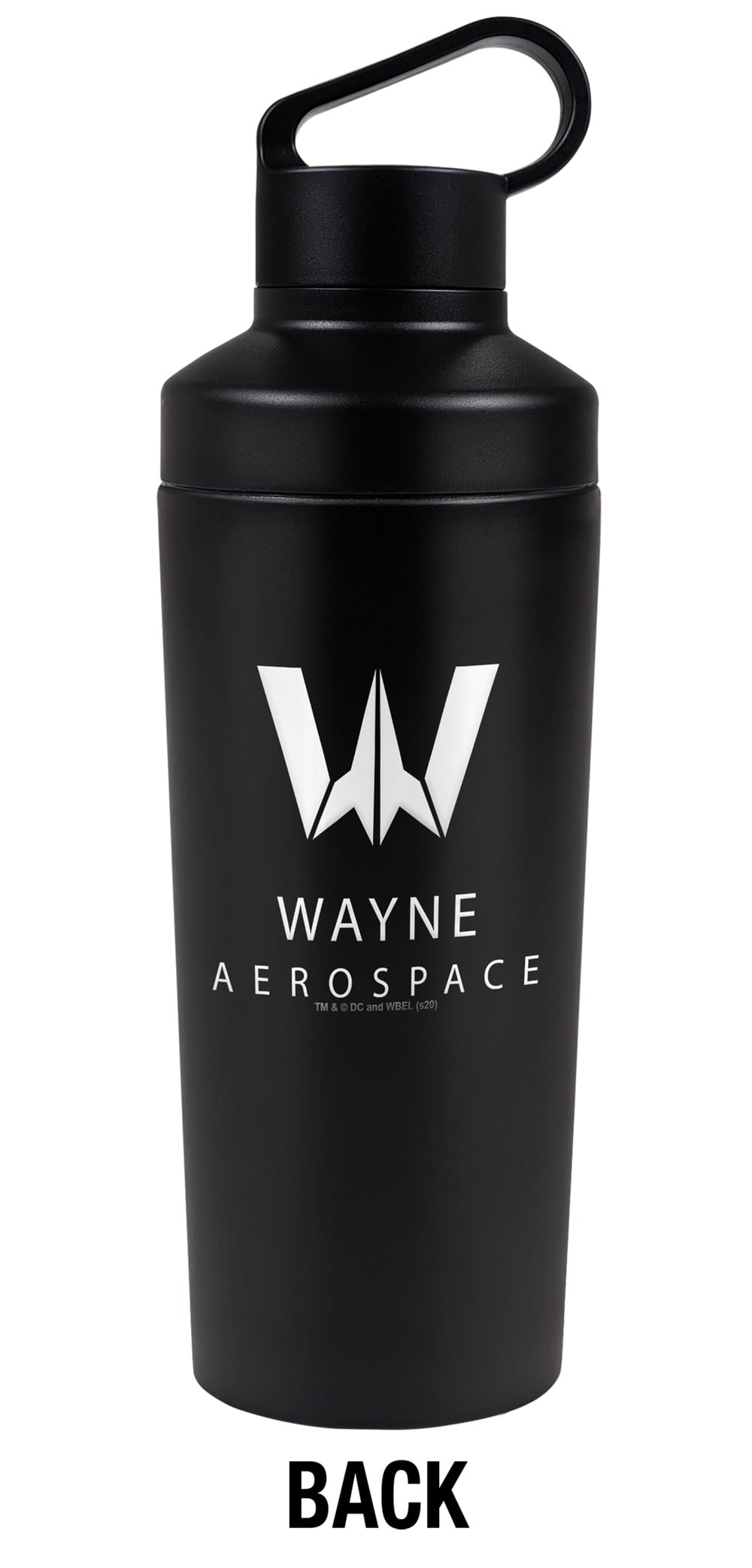 Justice League Movie Official Wayne Aerospace 18 oz Insulated Water Bottle, Leak Resistant, Vacuum Insulated Stainless Steel with 2-in-1 Loop Cap