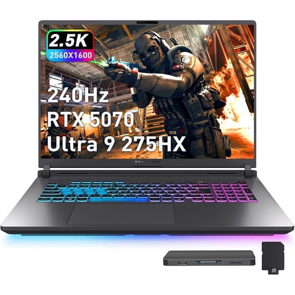 ASUS ROG Strix G18 18" WQXGA 240Hz Gaming Laptop, GeForce RTX 5070 8GB, Intel Ultra 9 275HX, 32GB DDR5, 2TB Storage (1TB SSD 1TB Docking Station Set), Backlit Keyboard, IR Camera, Win 11, Gray