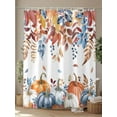 thumbnail image 4 of Fsddascl Fall Eucalyptus Pumpkins Shower Curtain Set - Standard 72" x 72" Washable Bathtub Curtain with 12 Hooks, Thanksgiving Blue Autumn Leaves Waterproof Fabric Stall Shower Curtains for Bathroom, 4 of 6