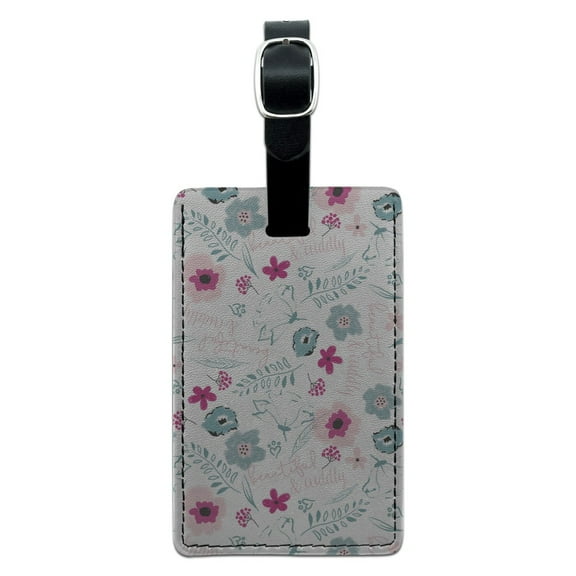 Beautiful Cuddly Flowers Pet Paw Print Hearts Pattern Rectangle Leather Luggage Card Suitcase Carry-On ID Tag