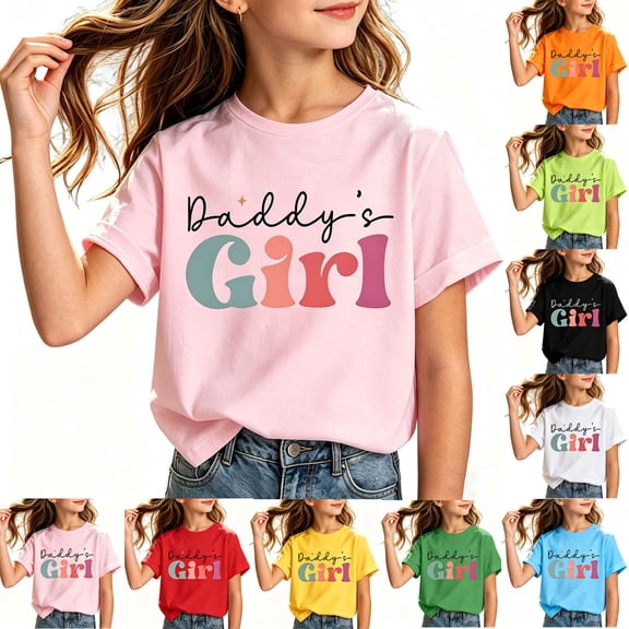 SDNall Girls Letter Print T Shirt, Crew Neck Cotton Tops, Girl Casual Short Sleeve Tees, Graphic Summer Shirts Sizes 2-12 Years
