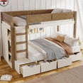 thumbnail image 2 of Twin over Twin/Twin XL over Full Bunk Bed with 4 Storage Drawers, Solid Wood Bunk Bed with Built-in Wardrobe and Full-length Guardrails, No Box Spring Needed, Beige & Natural, 2 of 26