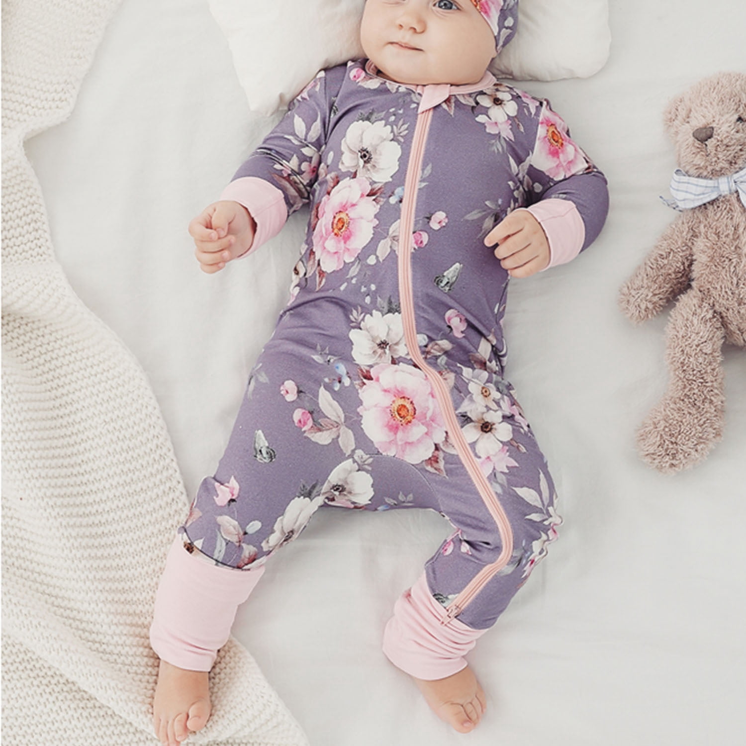 WIBACKER Newborn Viscose from Bamboo Sleeper 2-Way Zipper Pajamas