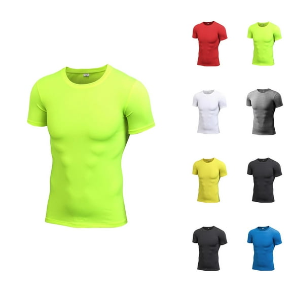 Mens Workout Shirts Stretchy Slim Fit Breathable Moisture Wicking Compression Tshirt Athletic Running Shirts for Men