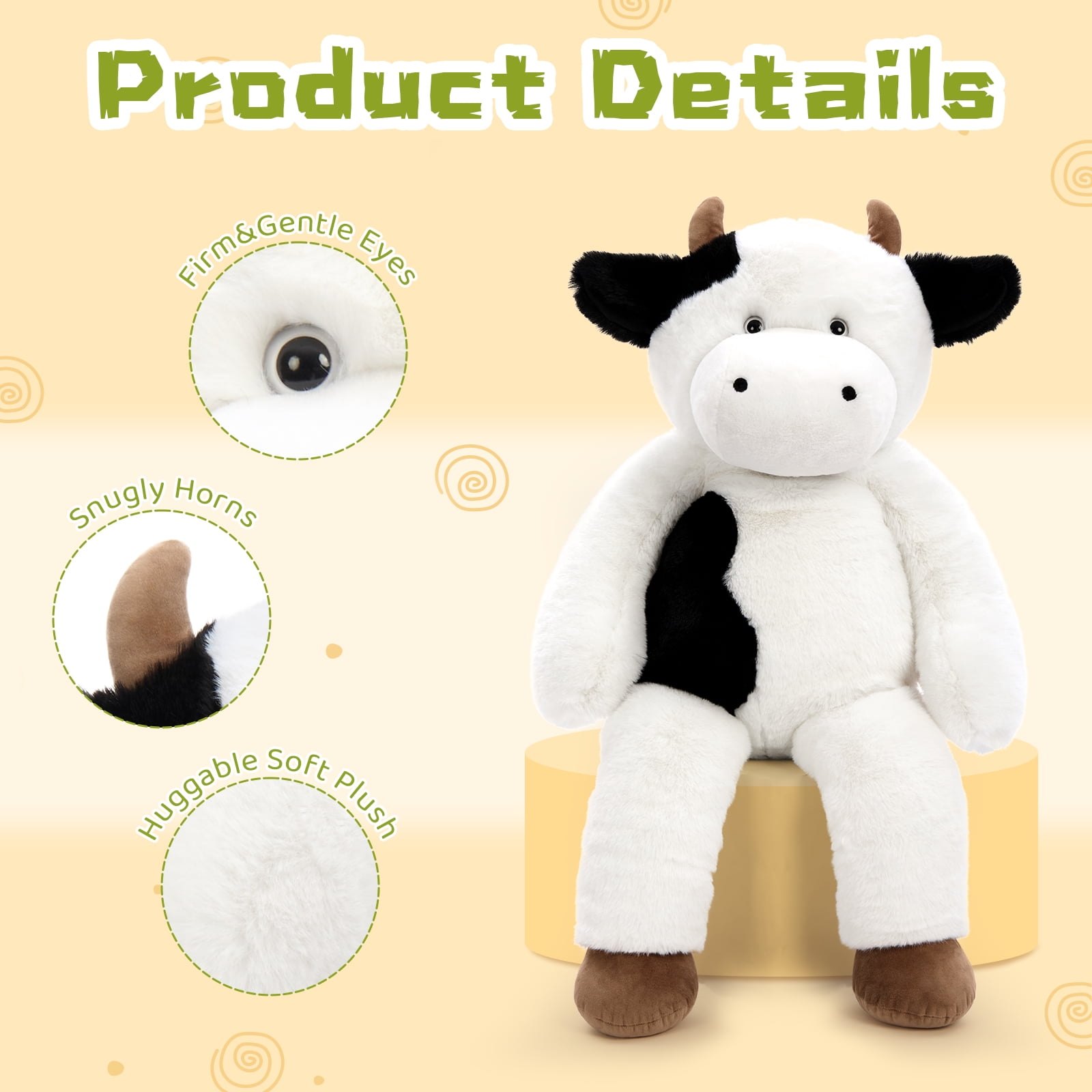 MorisMos 31.5'' Cow Stuffed Animals Giant Cow Plush Toy Pillow