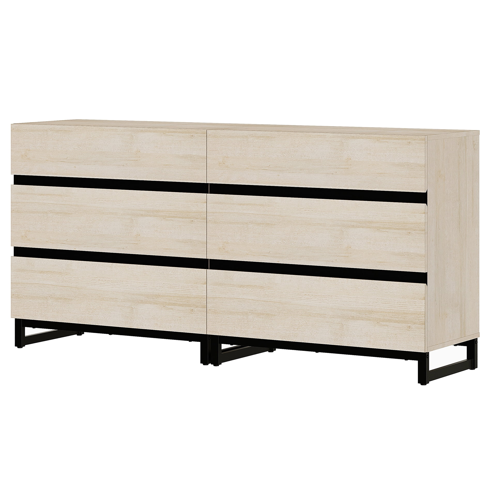 WAMPAT Modern TV Stand for TVs up to 70 inch, Entertainment Center TV Console Table with 6 Drawers and Metal Base, Media Console for Living Room, Bedroom, Light Oak