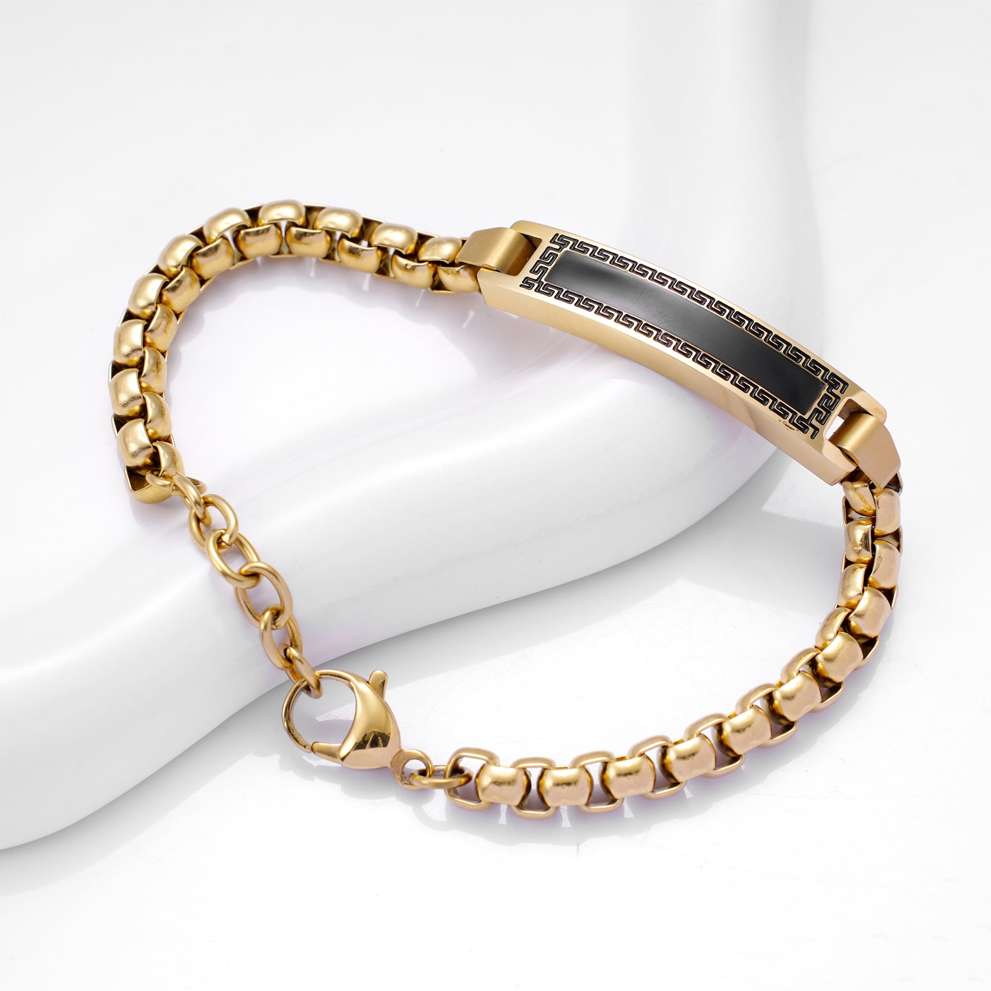 Iron Saints Men 18K Gold Plated Classic ID Bracelets for Men, Stainless Steel, Men Luxury Jewelry