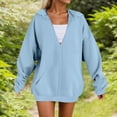 thumbnail image 2 of WTOBBY Women's Full Zip Hooded Sweatshirt Jacket Long Sleeve Solid Color Fleece Pullover Casual Loose Fit Warm Outerwear with Front Pockets for Fall Winter,Sky Blue M, 2 of 6